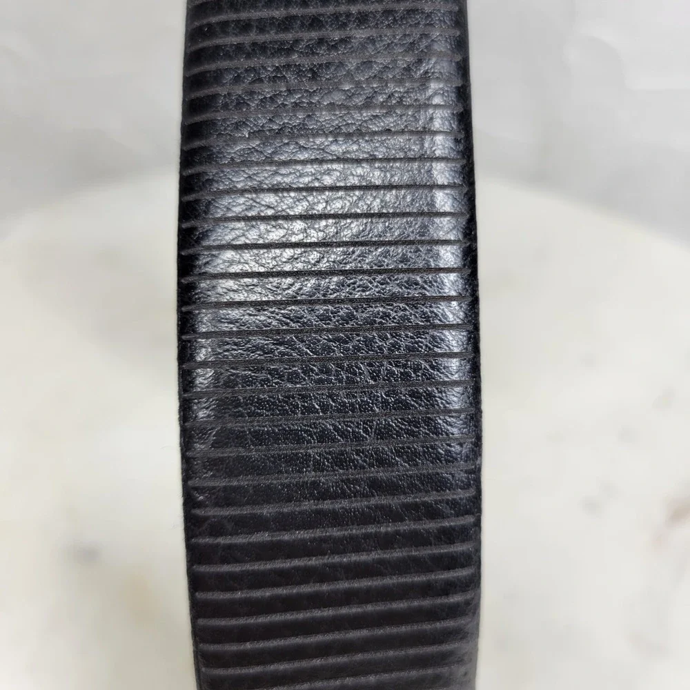 Johnston & Murphy Scored Leather Belt 44 Mens Black Ribbed Italy Dressy Preppy